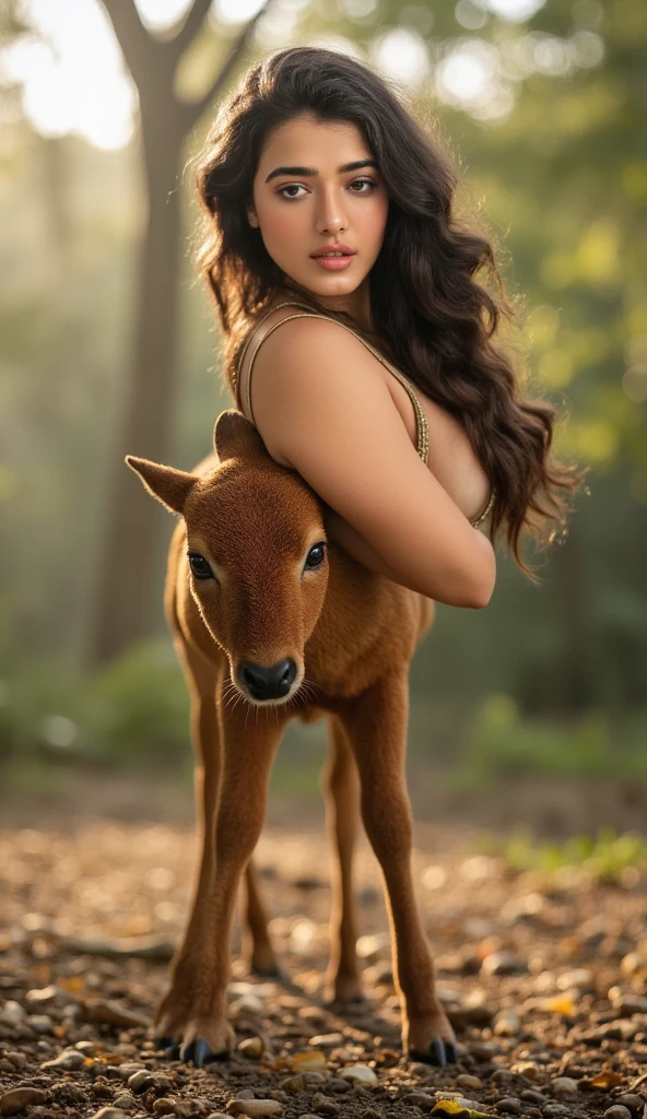 A girl with orange angel wings, riding a wolf on the steppe, mouth open and tongue sticking out, sunlight shining on her face, eyes looking straight ahead, hair dotted with chrysanthemums, skin as white as peeled eggs , long black braided hair, with perky, seductive breasts, orange Lace Lingerie outfit, posing, surrounded by high mountains with goats meeting grass