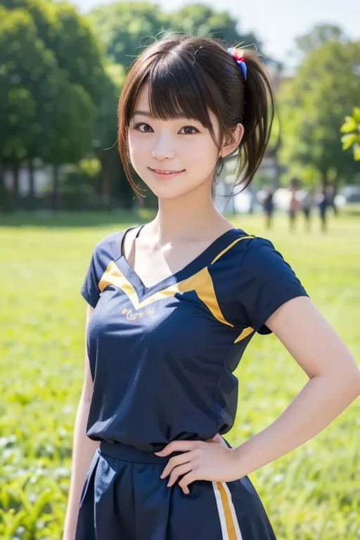 taiwanese, qunqun, cheerleader, (skin blemish:1), (skindentation), black eye, 1woman, 25yo, (((woman))), solo, realistic, best quality, photorealistic, masterpiece, 8k, high res, solo, extremely detailed face, (professional lighting, bokeh), (light particles, lens flare, glowing particles:0.6), (dynamic pose:1.2), soft lighting, top angle view, fashionable and trendy atmosphere, taiwan, stadium, rooftop, ((daytime)), ((looking at the viewer)), (looking at the camera),(portrait:0.6), cowboy shot, gorgeous, walking, keep original facial proportion, wide shoulder, full body, (medium breast), (medium hair), brown hair, floating hair, lips, lipstick, seductive smile, floating hair, smile, (sweater),sportwear, (jacket), (skirt),    <lora:Qunqun:0.85>