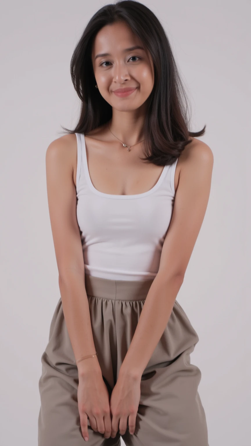 Super detailed,Highest quality,Sexual,White top,mini skirt,Taking Singapore,In a room with white walls,Illuminated by spotlights