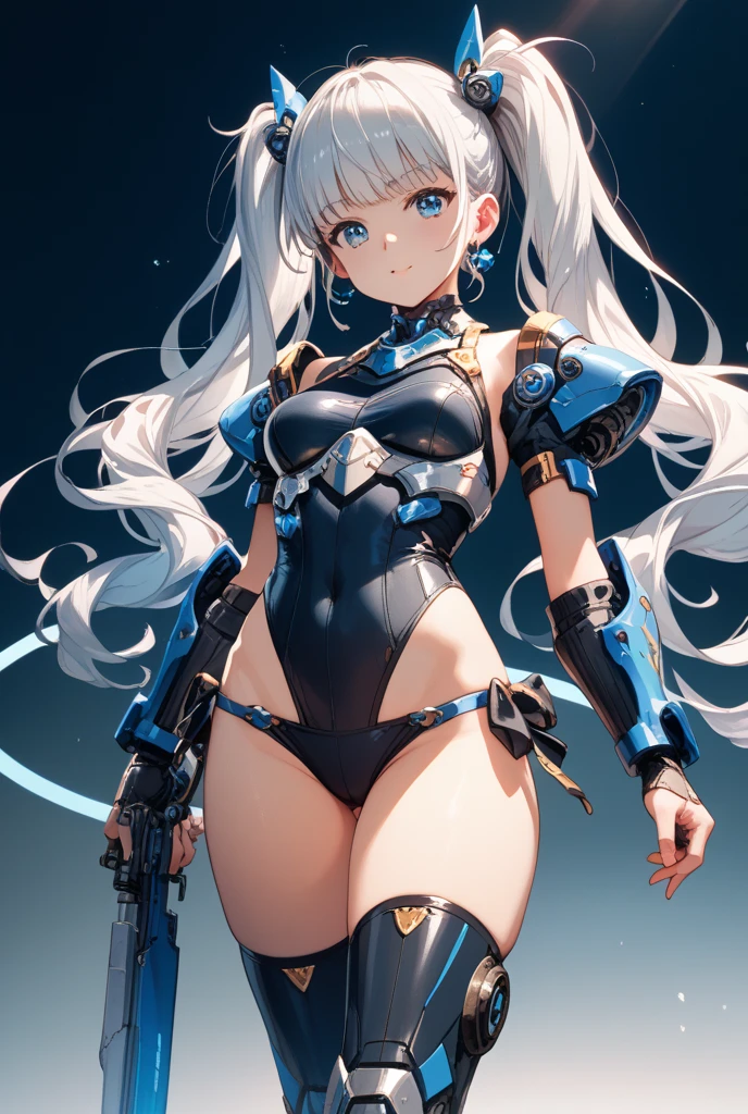  (masterpiece),(Highest quality),(Very detailed),(Best illustrations),(so beautiful), Beautiful Eyes, Perfect Face, Perfect hands, Perfect Fingers, so beautiful長い脚, Thighs, Saggy breasts, Silver Hair, Red eyes, Very long hair, High Ponytail, Blue clothes, China dress, Side slits, Have a weapon, gun, Underarm,