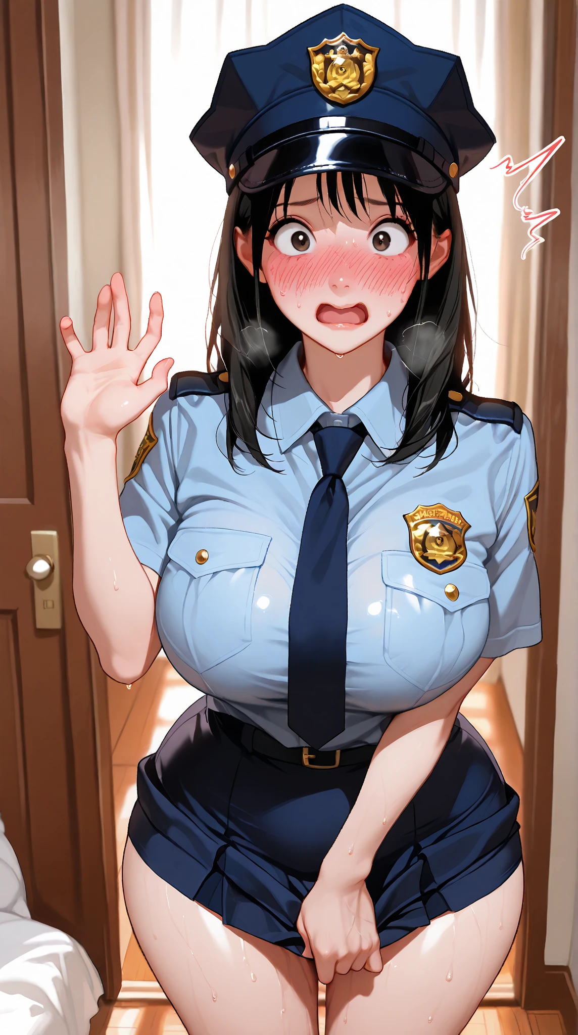 score_9,score_8_up,score_7_up,high resolution,1 erotic teenage,black hair,ponytail,see-through police,large breasts,thick nipples,erection of nipple,collar,(leaning forward+vaginal,sex+cum in pussy+creampie:1.5),(open mouth+out tongue:1.2),(excessive bukkake+excessive cum+cum in mouth+cum in hair+cum facial+cum on body:1.2),(multiple penis,ahegao+double Peace:1.8),front view,upper body,looking at viewer,prison.anime colored