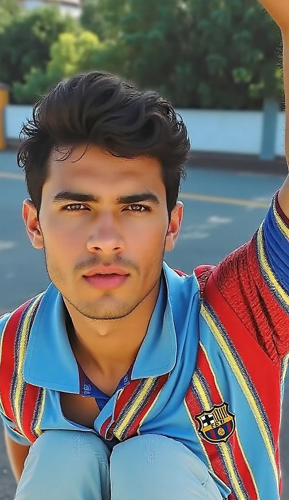 A sexy man wearing flannel shirt, festival, beautiful background , nsfw, homoerotic , penis , handsome face, composed expression , detailed face