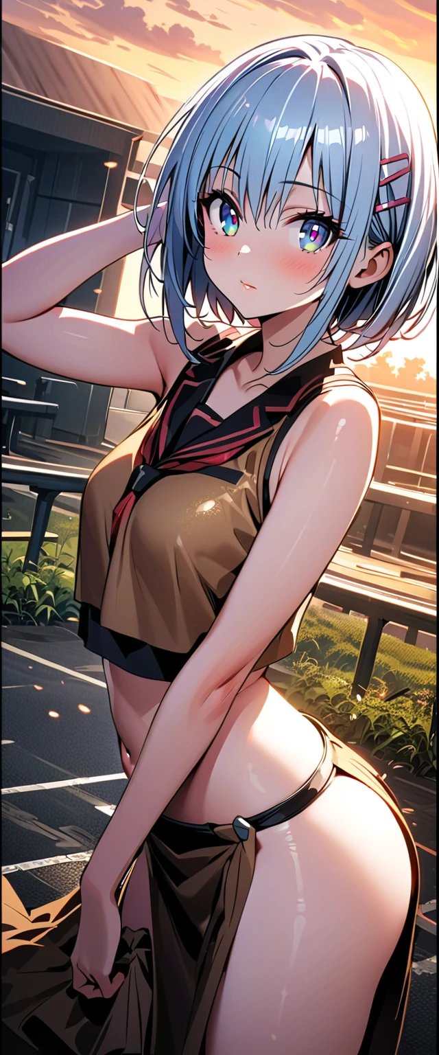 Realistic, One girl, ponytail, Part your lips, blush, compensate, A light smile, Gray Hair, Sportswear, skirt, Wet clothes, shine, Thighs, Purple eyes, Bare shoulders, clavicle, Tight waist, Sunbeam, sunlight, Rose, Wind, Cleavage, (masterpiece), Sweat,腋Sweat,Shyness,clear,High exposure,Having my armpits licked,His arms are tied and he is hanging from a rope,男にMy breasts are being massaged,Sitting cross-legged,whole body,Topless,Nipples are erect,In underwear,Facing forward,Being hugged from behind,Peeing,whole body,Slender body,Small breasts,Completely naked、Being hugged by a man,My breasts are being massaged、With legs apart,Changing clothes、In underwear、Stretching in the room,Beautiful butt、I want to go to the toilet、Pinch your nipples,Peeing,I'm alone with a man