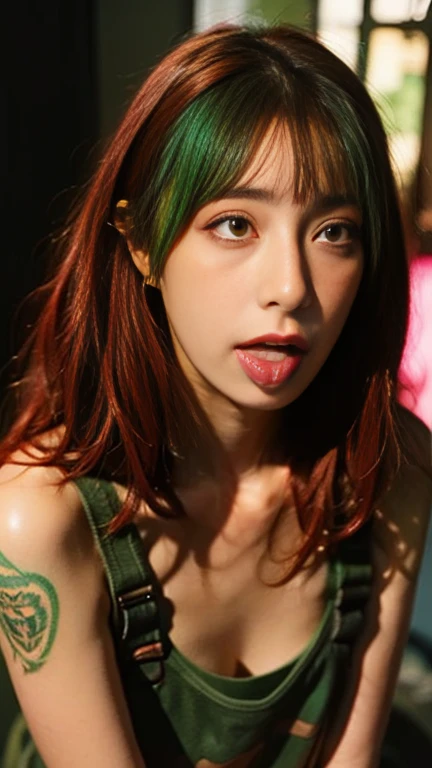 32K, Highest quality, masterpiece, Realistic, Very detailed, photograph, High resolution, 行photograph, High resolution, Confused, Smoother light, Official Art, Written boundary depth, Bright light, close, thin, Detailed face, anger, Beautiful details in the eyes, Korean 1 person, cute, Highest quality real texture skin, ,((multicolored hair colors:1.2)),(((Completely naked))),(((nsfw))),((Small breasts:1.2)) ,