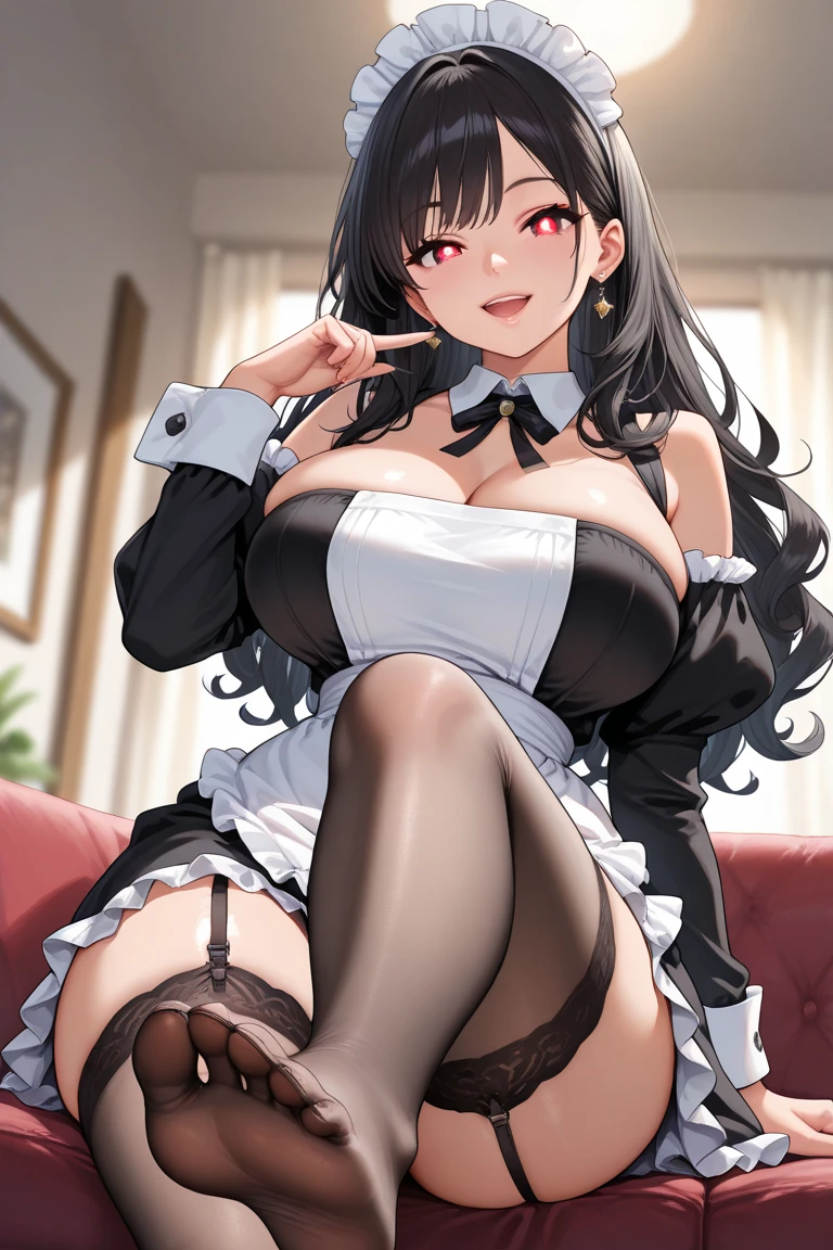 ((Best quality)), ((masterpiece)), (detailed: 1.3), ((ultra, 8k)). Beautiful woman, one girl, very detailed eyes, very detailed hair, very detailed clothes, very detailed face, 20 years old. ((Purple eyes)), ((black hair, twintail hairstyle, straight hair, long bangs)), ((elf ears)), earrings, pale skin, ((white latex dress)), large breasts, cleavage, open clothes, thick ass, choker, beautiful eyelashes, eyeliner, sultry eyes, juicy lips, plump lips, soft blush, smooth skin, freckles, natural eyebrows. Looking at viewer, in love with viewer, cinematic lighting, sitting, cinema room.