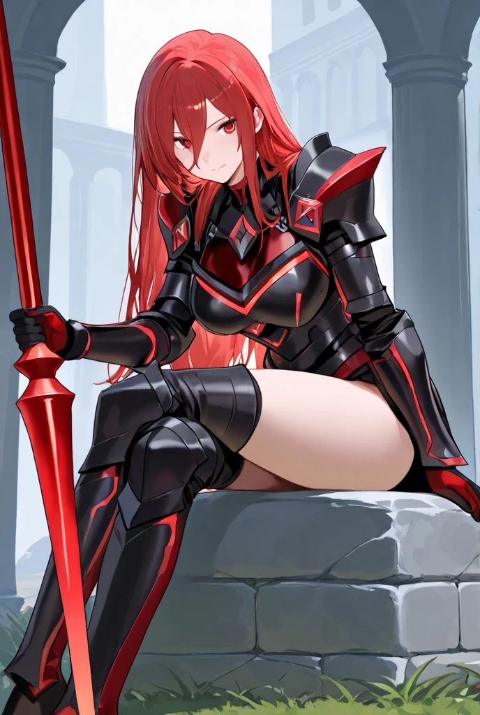 highest quality、nice sexy body、one woman、solo、((Beautiful busty woman:1.3))、((Woman with dark red hair:1.3))、straight hair woman、long hair woman、female knight、(A woman wearing a dark red leotard:1.3)、((woman with full armor:1.3))、((Woman with belt))、woman wearing brown pantyhose、inside the cave、Woman with a big smile、woman with serious face、combat readiness、A woman running while brandishing a sword
