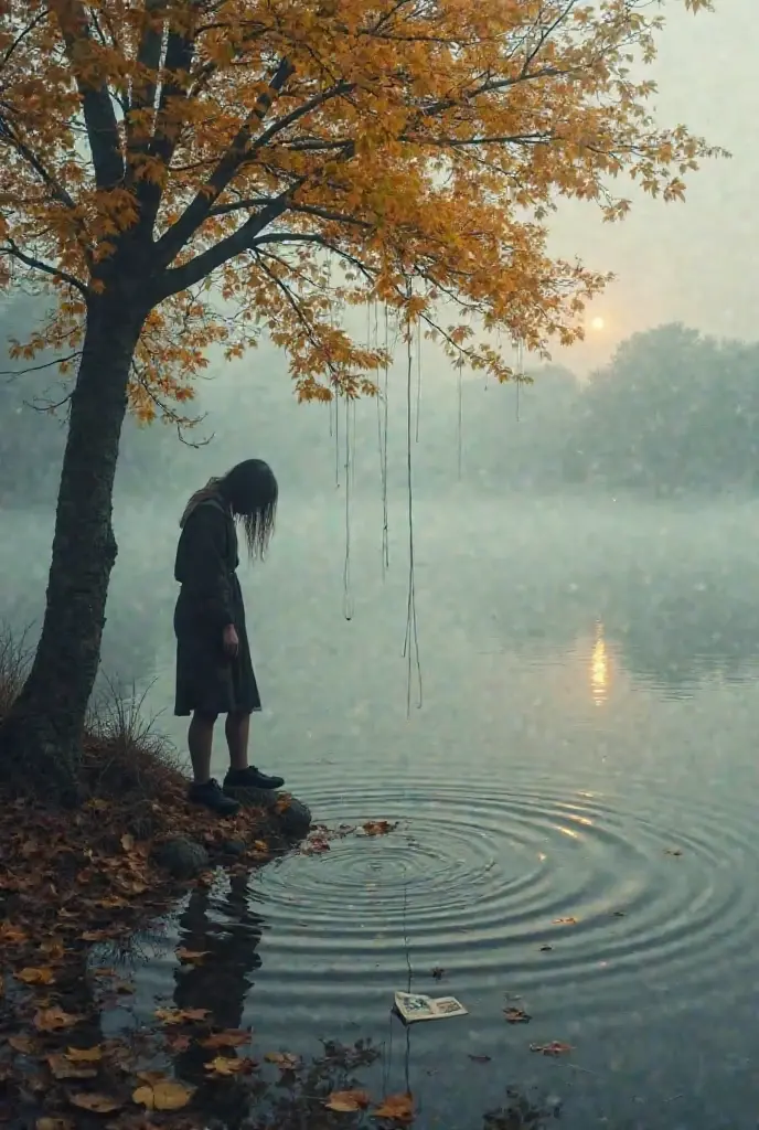 Create a video with a girl. Very young, white dress, wet