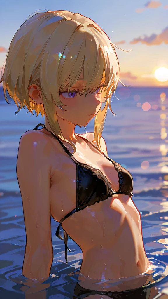 masterpiece、best quality、Best image quality、high resolution、huge breasts、NSFW、completely naked、blonde、Shortcuts、red eyes、under the chest、red swimsuit、a woman、take a walk on the beach、there is no one here、40살의 변태 속옷을 입은 성숙a woman, (Panties are soaked with mucus), sit on a chair with your legs wide apart.、M-shaped legs、best quality, thighs、laugh, blouse,black bra、black panties, thighsと股間が蒸れてる 、big ass、太いthighs、Woman feels sexually aroused、(((club with lights))), reach orgasm, (Red nipples slightly obscured), Big tits and ass, Lethargic expression after orgasm, (Sitting with knees wide apart), 눈물 흘리는 두 눈laugh、