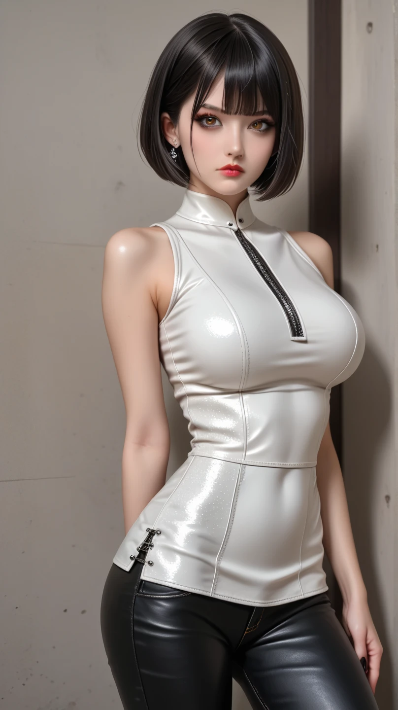 ((masterpiece:1.4)、(highest quality:1.4)、(Realistic:1.7))、Hyper-realistic portrait of a beauty queen、Super beautiful girl queen、((One Woman:1.4))、Glowing, natural skin texture、(Ultra glossy high quality white clear latex:1.4)、(High-leg luxury、Sleeveless Latex Sexy Bodysuit:1.4)、24-years-old、(Cute Tattoos:1.4)、(Perfect female body:1.4)、(Photo shoot from above)、Sharp focus、Female portrait photography、Close-up photo、Fantasy art、Soft Front Light、Beautiful Face、Beautiful breastedium milk beautiful milk:1.2、Detailed eyes、Beautiful and attractive eyes、Beautiful Eyes、Tight waist、Beautiful feet、RAW Photos、Red lips、(Tierra:1.4、choker:1.4、necklace:1.4、Earrings:1.4)、1 Screen Display、Beautiful woman standing in ancient ruins、Sexy shot