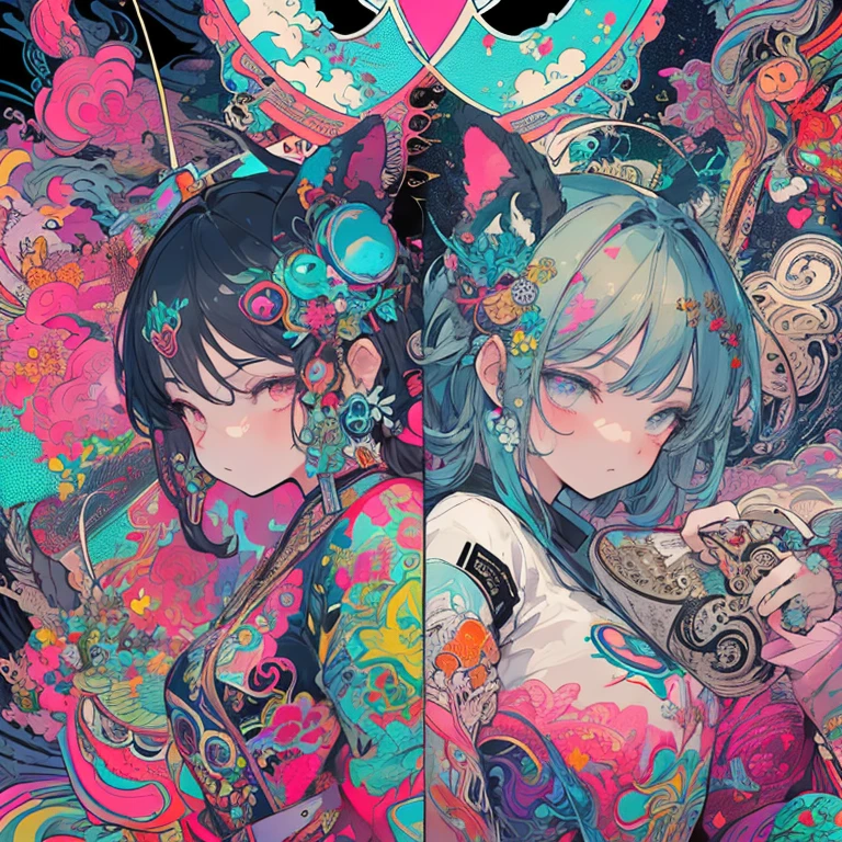 Seductive psychedelic horror, Trippy Hentai, body horror, having sex, real breasts, surreal Sex, LSD trip, sensual, psychedelic oral sex, provocative, colorful, glowing