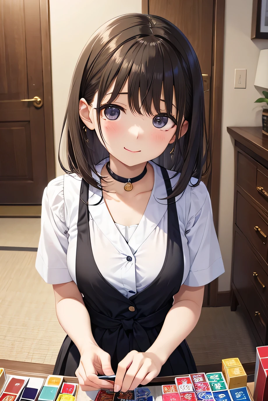 ((masterpiece,intricate details)),1girl,mature female,brown eyes,Top knot,,:o,large breasts:1.2 
BREAK
short sleeves polo collar_dress,barefoot
BREAK
Bar: Drinks, bartender, cocktails, socializing, atmosphere,((cumulonimbus)),((upper body,portrait)),from above:1.1,depth of field,looking at viewer,<lora:abubu:0.678>