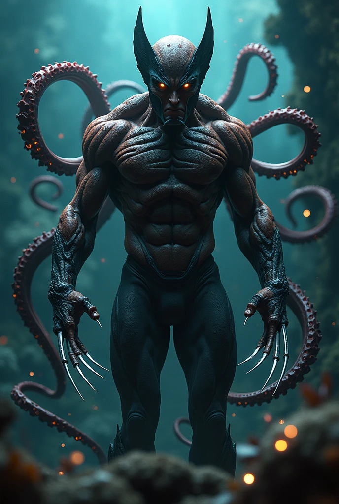 Alien with bulging muscles, 6 pack abs and tentacles