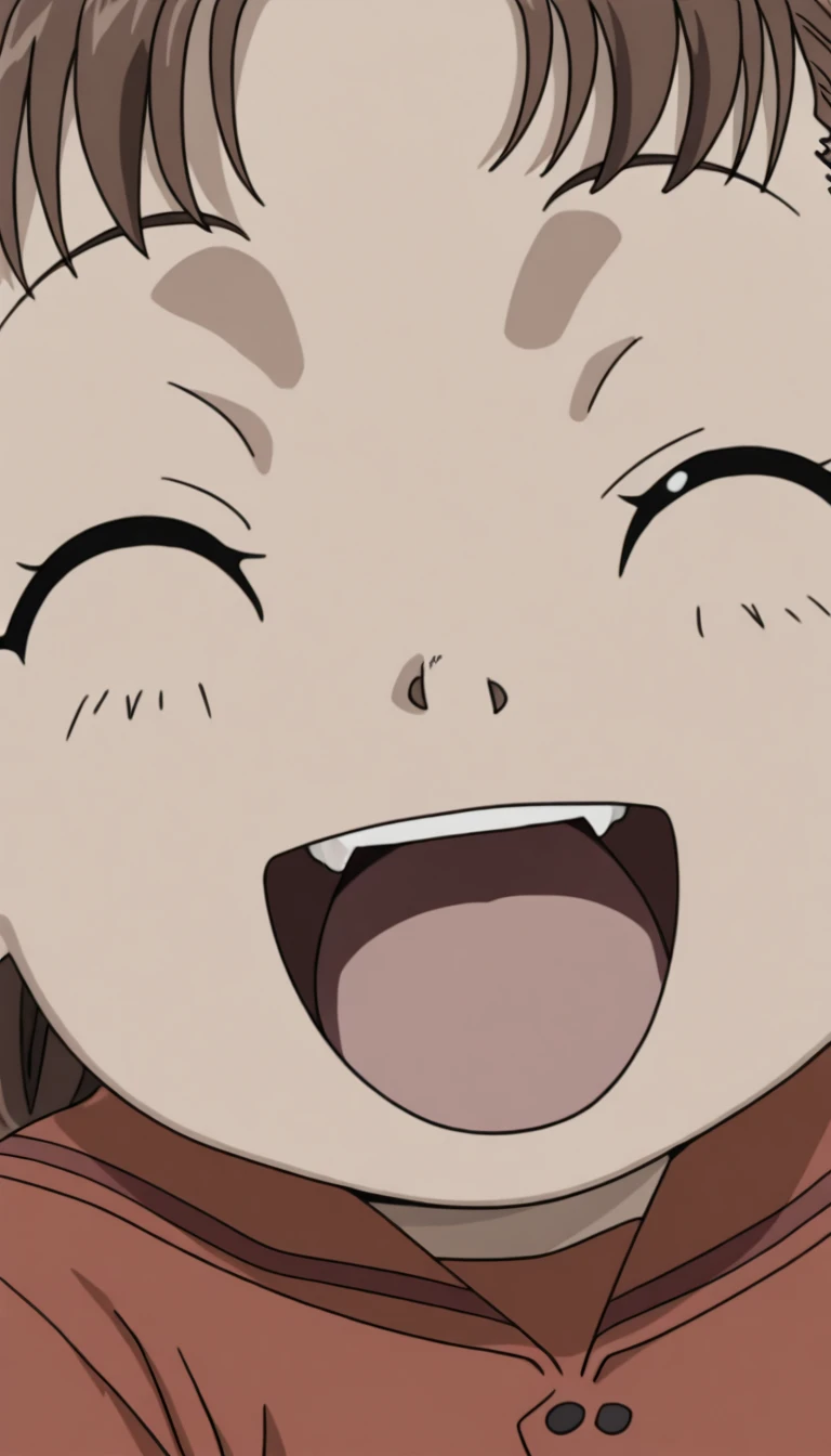 Ochaco Uraraka, wearing pajamas, nice environment, super detailed, high quality, short hair, portrait, blush, open mouth, big mouth, tongue, tongue out, close up, saliva, uvula, uvula, room, mouth focus, excessive saliva, giantess, brown eyes, looking at viewer, long tongue, large tongue, no lips, anime coloring, black sleeveless t-shirt