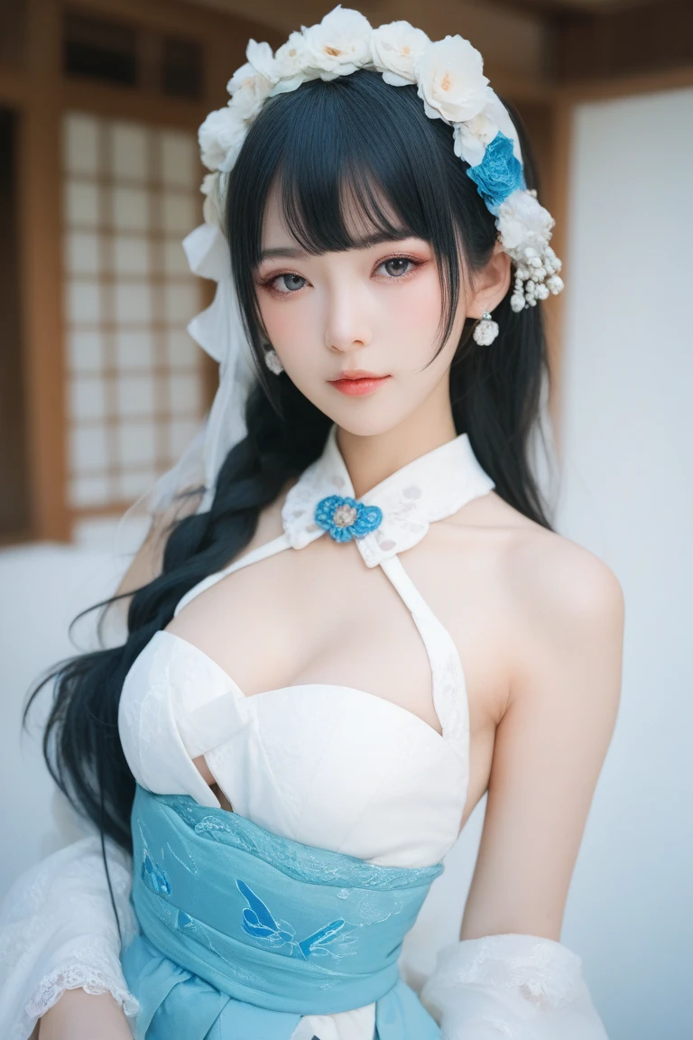 sexually provocative( 8k, RAW photo:1.2), best quality, ultra high res,dramatic angle,(fluttered detailed color splashs), (illustration),(((goodess young))),(long hair),(rain:0.9), (Headdress:1.4),There is an ancient palace beside the girl,Hanfu,(Key Points),Color ink painting,(Splash of Color),Splash of Color,(((colorful))),(sketch:0.8) , Masterpiece, best quality, beautiful painted, highly detailed,(denoising:0.6),[splash ink],((ink refraction)), (beautiful detailed sky),moon,highly,detaild,(masterpiece, best quality, extremely detailed） CG Unity 8k Wallpaper，masterpiece，best quality，Ultra Detailed），（Lycoris）. hanfu open v open V-chested clothes Thin silk lace dress , (huge ，cleavage),, white pink and gren，best qualtiy，tmasterpiece，Ultra-high resolution，（Reality：1.4），RAW photogr，（True skin texture：1.3），（filmgrain：1.3），（Selfie angle），1个Giant Breast Girl，Beautiful eye and face details，tmasterpiece，Best quality at best，，The chest more exposed， detailed brapurple and green , detail 8k, upper body, lace petticoat. bottom position looking up, 