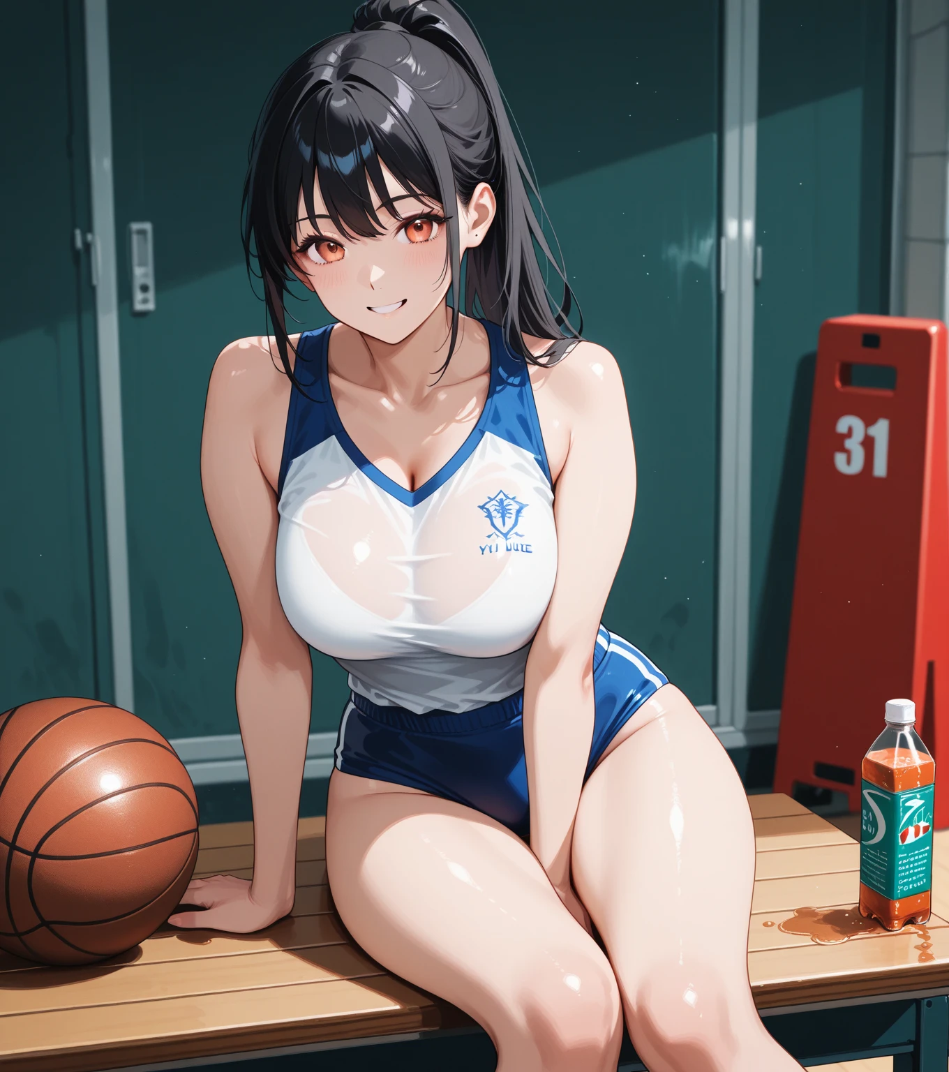 (((nffsw)))((masutepiece)),(Huge chest focus),(Leaning forward:1.2),(School Swimsuit),(huge-breasted,sideboob barbosa),glistning skin,Wet,moist
break
Beautiful Japan woman,Japanese high school girl(Black hair),Red Eyes,18 years old,Long hair,Smile,glamor, Huge breasts, Standing, Looking at Viewer, Smile, (leggins, Sports Bra), a park.