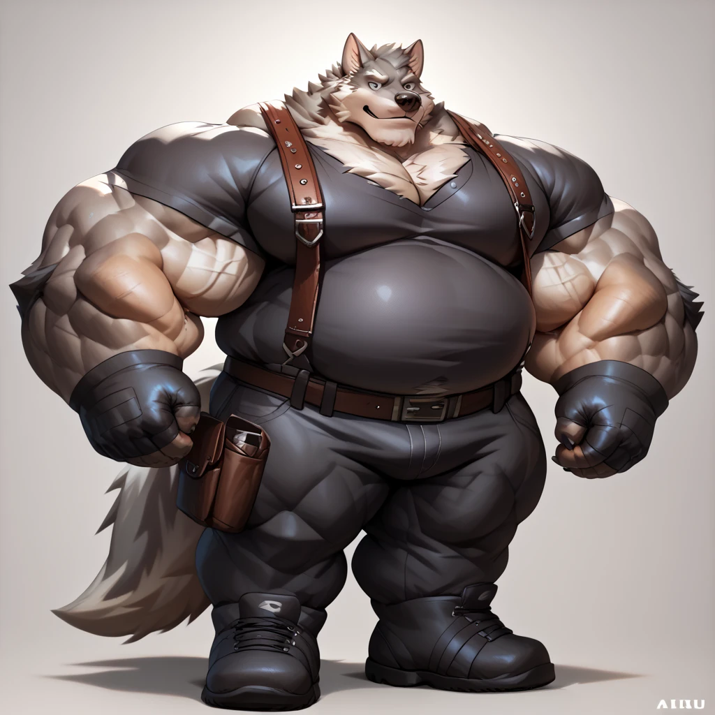 Epic Citizen Zootopia style, My Heroe Academia Character, Stars Wars Dungeons and Dragons style, A poor villager, Real life, Anime serie, Anime character, Obese muscle Obese Sumo wrestler Werebeast ???, full body pic (obese, strong legs and arms) Sumo wrestler Werebeast ???. Obese muscle fat ??? (bulky, wide, broad shoulders), Citizen obese Werebeast ???, Anthro, male, old chubby canine, imposing, thick furry neck and chest fluff,(white fur:1.5), (middle-age:1.2),(elderly, old, mature:1.2),black eyes,(muscular body with large arms huge biceps and chunky musclegut: 1.2),( working as a laborer), (overalls:1.5),whiskers, nipples, pubes, hairy body:1.2, (canine tail)chest hair, belly hair,detailed fluffy fur,((intricate detail fluffy fur texture)), photorealism,(by darkgem),(by taran fiddler)