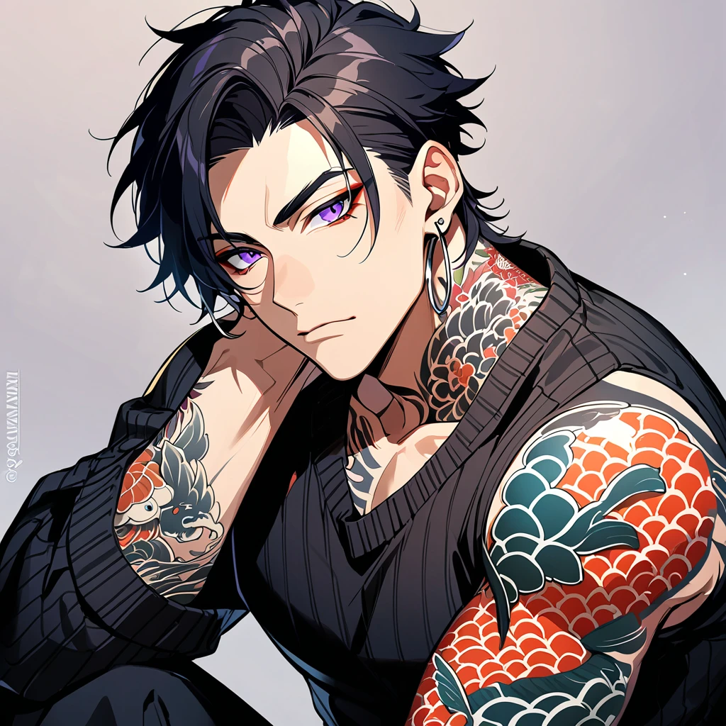 Un primer plano de un hombre rudo con tatuajes en el pecho y brazosas,en un gimnasio de boxeo,Chico guapo en el arte de Demon Slayer, Personaje masculino de anime, Arte detallado del personaje de anime, inspired by Itō Ogura Yonesuke, muscular character, Personaje de anime, Estilo anime masculino, Personaje de estilo anime, inspired by Munakata Shikō, Cuerpo completo del personaje, Arte digital de Danganronpa,alta calidad,muy detallado,pelo corto,ojos oscuros,mirada desafiante,cadenas,sin camisa,reloj,pulceras,tatuajes detallados por todo el cuerpo,