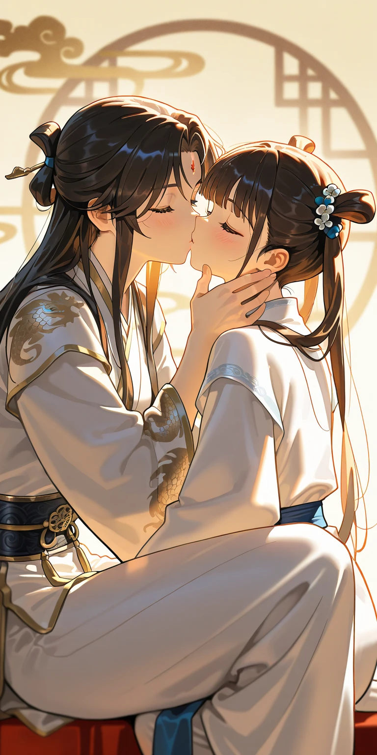 masterpiece, best quality, unity 8k wallpaper, illustration, very detailed, ((sexual harassment, rape,pain,1 woman from the Joseon Dynasty, 1 man from the Joseon Dynasty, first sound)), whole body, sweat, Warmth, solid, big bust ((In the Joseon Dynasty))(((kiss)))