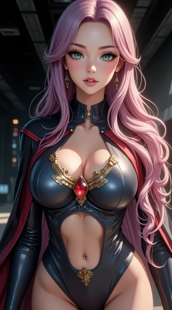 (Zero Two), big detailed aqua eyes, pink hair, (aqua eyes), Official art, Unity 8k Wallpaper, Ultra-detail, Beautiful and aesthetic, masterpiece, Best Quality, 1girl, big tits, Extremely detailed, elegant, vivd color, romanticism, arms behind back, bodysuit, shiny skin, sexy pose, ((black background)), heavy blushing, upper body, straight on, (cleavage),