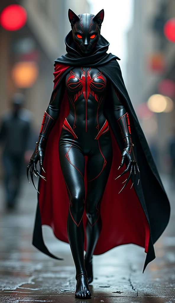 A "Negra-Aranha" is a fictional character from Marvel Comics. She is an alternate version of Mary Jane Watson, a namorada de Peter Parker (Homem-Aranha) em algumas realidades alternativas dos quadrinhos. Here is a description of it:

She moves with feline grace and a commanding presence., vestindo um traje negro que lembra o do Homem-Aranha, but with distinctive details that make it unique. The costume is a mix of black and silver, with elegant lines and an aerodynamic appearance that reflects its agility and dexterity.

Seus cabelos negros caem em ondas suaves sobre seus ombros, contrasting with the darkness of the costume and highlighting his bright and determined eyes. His mask covers part of his face, leaving only his eyes visible, that shine with fierce intensity behind the protective.

She is a skilled combatant, capable of facing any challenge that presents itself with a mixture of cunning, agility and strength. Their movements are fluid and precise, every gesture calculated to maximize your effectiveness in battle.

Enquanto ela se move pelas sombras da cidade, their presence is a reminder of the power and resilience of women. She is a protector of the innocent, a guardian of justice who fights tirelessly to protect those who cannot protect themselves. She is the Black Spider, a true heroine in her own right.