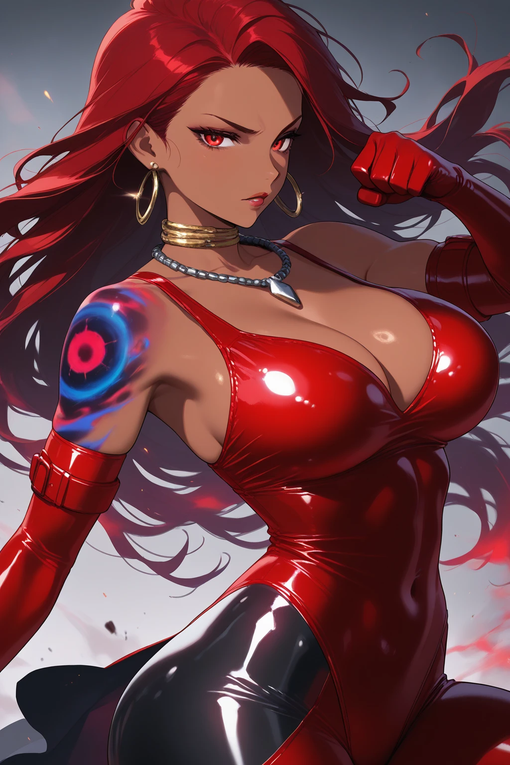 Create an incredibly detailed drawing of the character Yoko from the anime Gurren Lagann in a space environment. Let Yoko be photographed up close to show all the details of her gorgeous appearance. Please provide the highest quality and maximum detail to ensure that every line, shadow and texture is clear and realistic. Use clear focus to especially reflect her vivid facial expressions and her characteristic features, such as hair, eyes, and clothing.
Add a space environment with neon lights and a colorful spectrum to create a futuristic, exotic atmosphere. Let these lights illuminate and enhance the beauty and elegance of Yoko. Short, narrow
Top, in love
Please make the drawing accurate and consistent with Yoko's appearance from the anime Gurren Lagann. Waterfall, oasis, furs, transformers