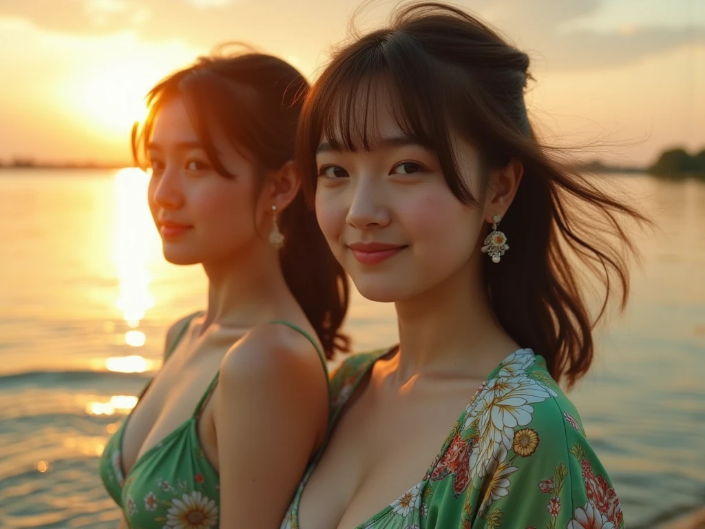 ((最high quality, 8k, masterpiece: 1.3)), (close:0.75), Realistic, Sharp focus, high quality, High resolution,   Japanese middle-aged women threesome、３、Idol face、Glamorous Body、Bust is incredibly large at 40 inches ｛Random underwear appearance｝, ((Very strong sunlight)), smile, Random hairstyle,Looking at the camera on the beach in midsummer、Full body image、8k images、