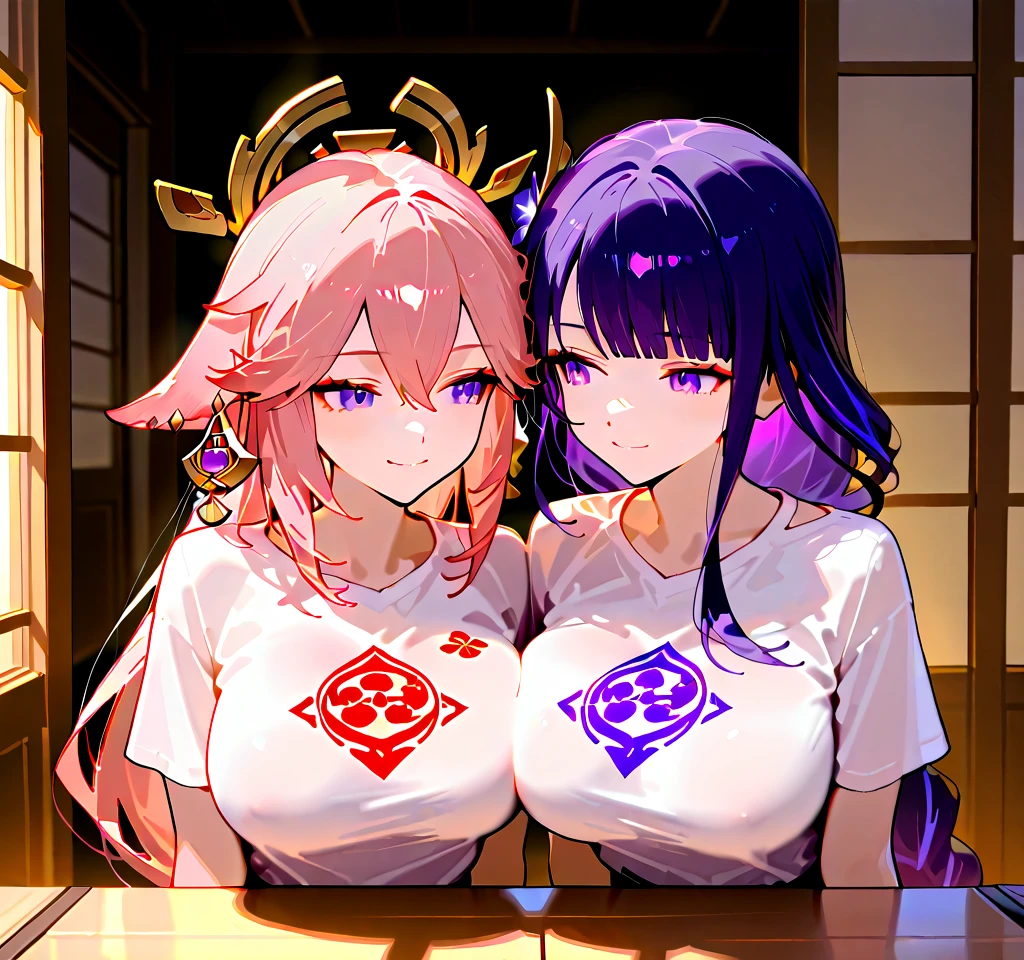 a whited haired man with ruby eyes is holding pink haired twins