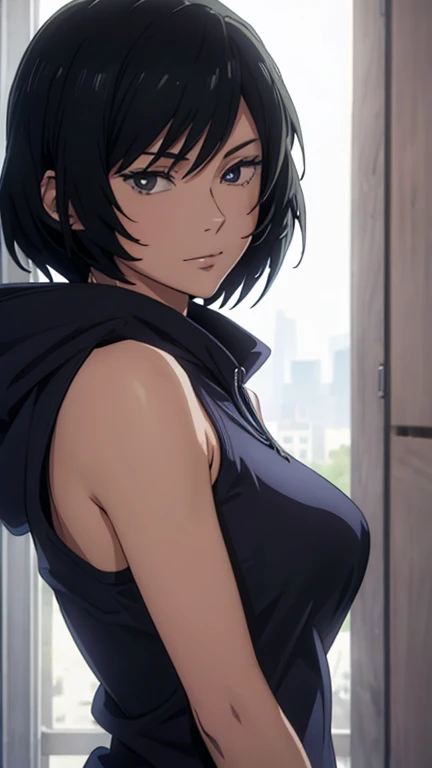 photo of mlp Meowko, RAW, beautiful woman, ((portrait)), ((detailed face:1.2)), ((anime face, anime facial feature, beautiful anime mouth, clear skin, clear skin), (short messy lesbian haircut, one shaved side, brunette: 1.55), (perfect proportioned body, Strong, muscular, narrow waist, narrow hips, skinny, large breasts), (wearing black crop top, black gloves, brown belt, green cargo pants:1.1), (high detailed city environment, rooftop, (realistic photo, best quality, detailed), (8k wallpaper), (cinematic lighting, beautiful light, (day:1.3)) (sharp focus, intricate)