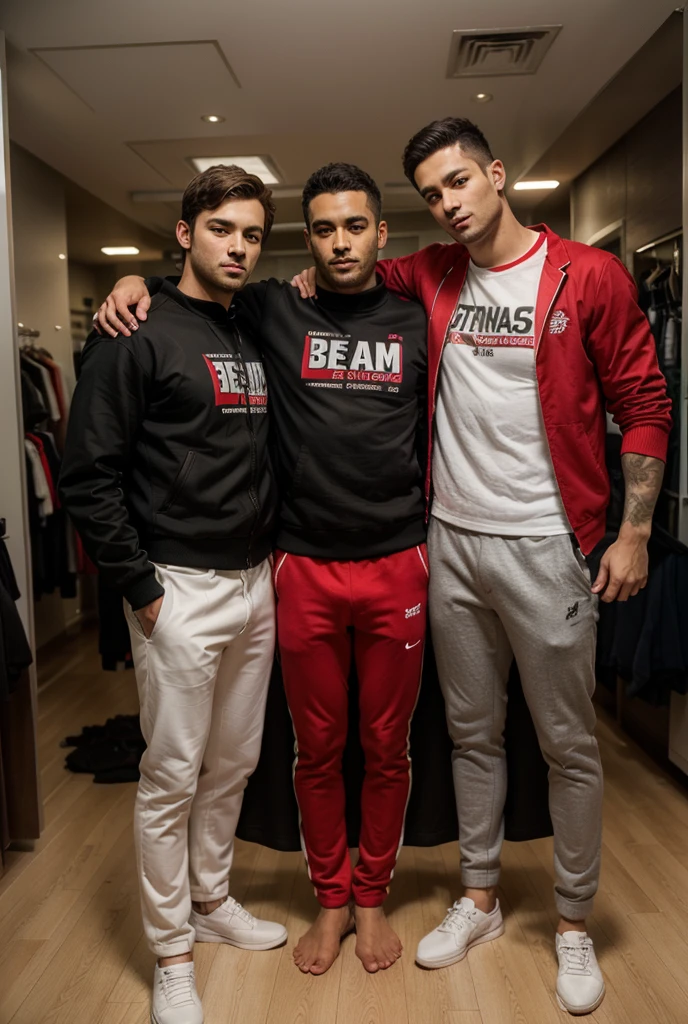 4 handsome young latin teens,en boxers, with a very large and long bulge in the crotch, en traje de chaqueta.