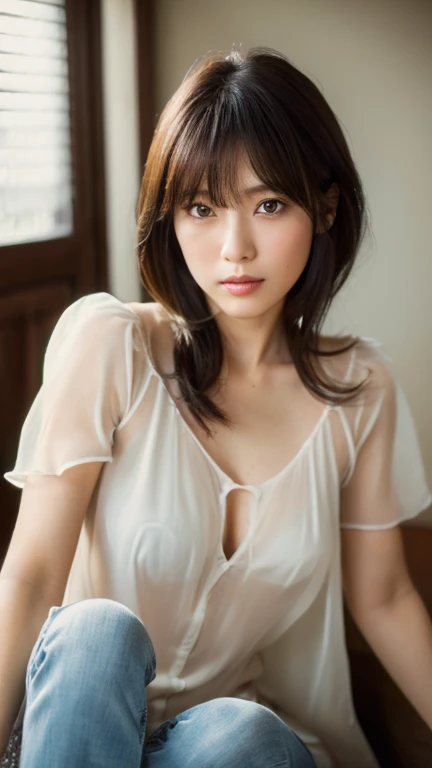 (slender:1.1),(whole body:1.3), (Ultimately realistic 1/2 Cup Bra:1.2), ((Highest quality, 8K, masterpiece: 1.3)), whole body, Outstanding beauty: 1.4, Slim Abs: 1.2,Beautiful Female Hair Portrait Photography by JoSkriver , Double Bang, Hotel Bedroom, (masterpiece) (High resolution) (wallpaper) (Cinema Lighting) (Sharp focus)
