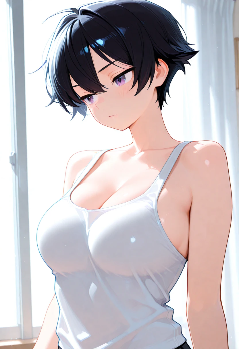masterpiece, best quality,
1girl,
navy blue hair, very short hair, yellow eyes, <lora:Tomboy-3000-12repeats:0.6>,
large breasts,
ballet, white ballet dress,
<lora:BalletGirlMix1:0.7>