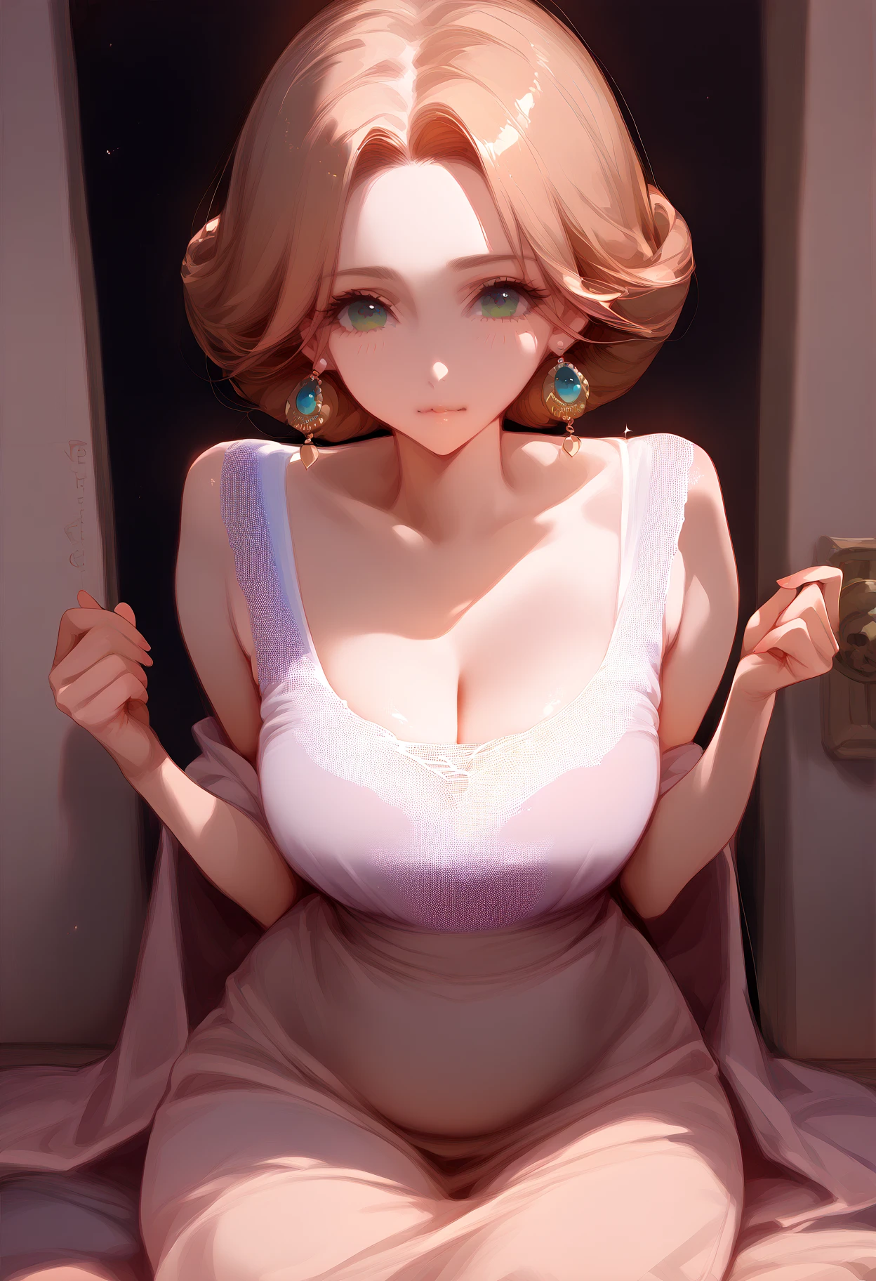 (Masterpiece:1.5), (((High qualityสุด, best quality, High quality))), ((complicated details, very detailed, Crazy details)), height, 32ก, Extremely detailed CG 8K unity wallpaper. ,Group of 5 princesses,(5 young women,many young women), (in the bedroom), Various hair styles, harem, Wearing a white strapless Thai dress....., at night, detailed face, big breasts, short skirt, mule, Sleeveless , Show your armpits, at night, starry at night, (((2 young women))),big breasts,Show your breasts,The cracks are clear....,((big tits)),(pubic bone), rift, visible chest, Show your breastsของคุณ, open chest,((bare breast:1.37)), I see bulging nipples.,(((large areolae:1.4,pink,The nipples are clearly visible......))),