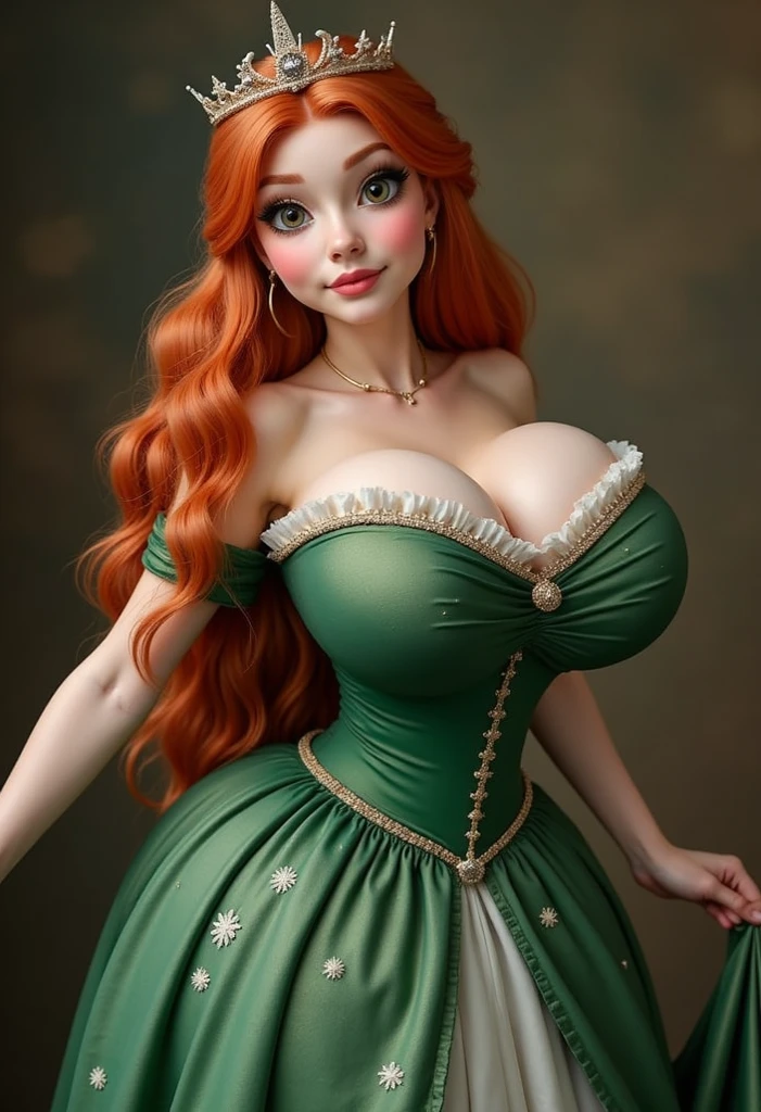 ((best quality)), ((masterpiece)), ((detailed)), Long cascade red hair, emarald green eyes, plump pink lips, doll like, and slender, extremely feminine, round breasts, sweet looking, cute clothes, cute smile
