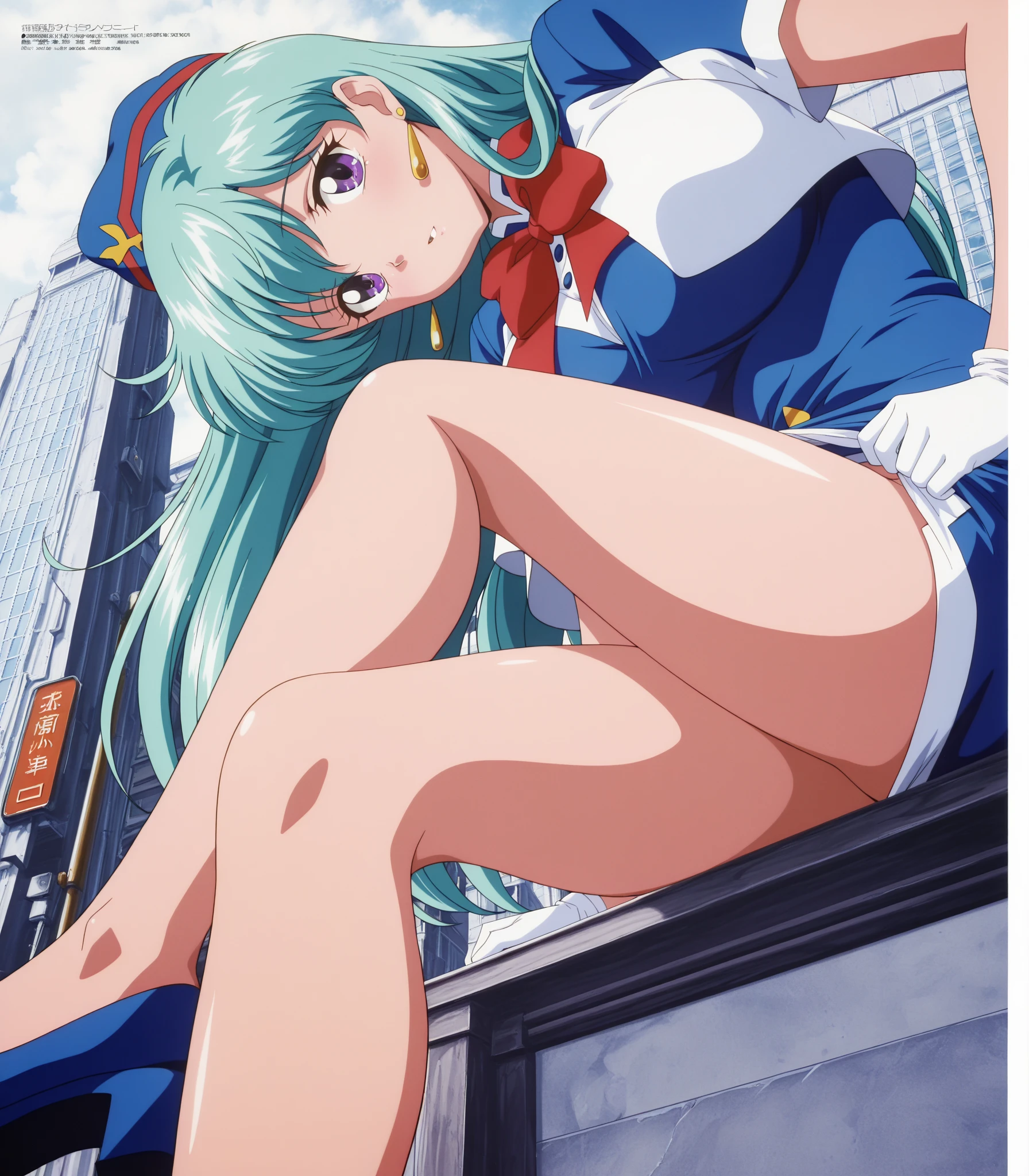 (masterpiece, highest quality:1.2), Tiangong Gui ,1 girl, Lonely,Subtle blue hair color, Panty shot