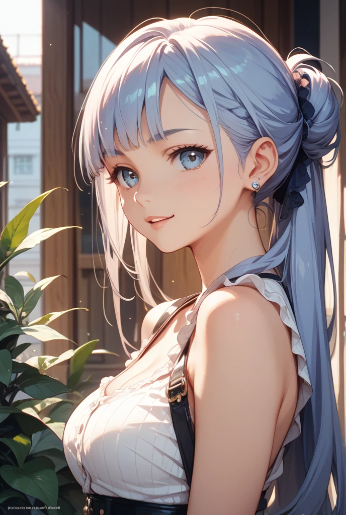 8K picture quality、top-quality、masutepiece、An ultra-high picture quality、ultra-detailliert、Ultra-realistic hair quality、Vibrant colors、Beautuful Women、Beautiful long hair、Shiny hair、detailed hairs、composed々Light hair color、poneyTail、Blue eyes、One small mole around the eye、shinny skin、Lace underwear、Very gigantic-breasts、Sweat on the forehead and cheeks、extremely big ass、Fluffy off-shoulder yukata、A smile、soft pink lips、Ultra-realistic flesh feeling、Red cheeks、summer festival in background