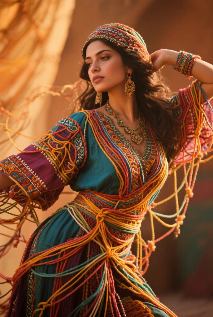 Beautiful woman in intricate Tribal Vintage Boho Outfit