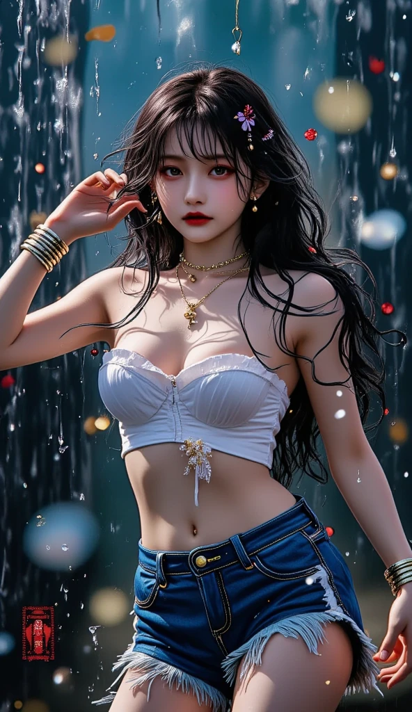 fully body photo，Fully transparent breast patch，Exposed milk，Fully transparent corset，Ultra-thin transparent clothes are realistic,Textured skin,{Best quality},{A high resolution},Beautiful and charming sexy beauty,fully body photo，28 year old,Delicate and charming round face,With a smile，Slim and attractive figure,Delicate and charming collarbones, Air bangs,Bblack hair,Bright, largeeyes，Pink lips，双眼皮
