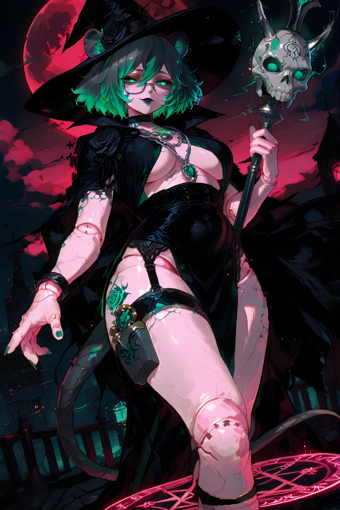 1girl, blonde, sexy, big boobs, black hood, green liquid in body, green liquid, crow, prostitute, skeleton, full body, hand in chest
