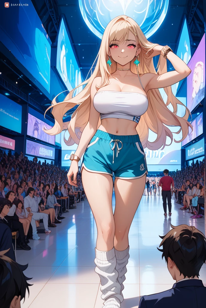 (masterpiece, best quality), curvy woman with large breasts are dancing in the club, look to the side, indoor, dance floor, long blonde hair, blue eyes, in white sleeveless T-shirt, happy face, summer, club, party, in black leather jeans, detailed, intricate details