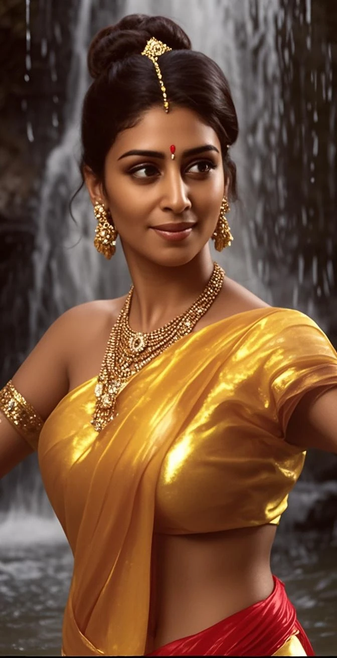 Beautiful Indian Woman, wearing saree, sari Beauty, gorgeous, Apsara, Maharani, royal queen woman, nymph from Hindu Mythology, Urvashi, matchless beauty, Highly detailed, Oil Painting by Peter Paul Rubens inspired by Raja Ravi Varma, Matchless beauty, captivating, gorgeous, heavenly beauty, celestial beauty, by Peter Paul Rubens, 1893, realistic, hyper realistic, micro details, incredible artwork, insane details, ultra High resolution, 8k, 32k, acrylic on canvas, intricate, flawless, detailed, detailed face, detailed eyes, masterpiece, by Peter Paul Rubens, by Caravaggio, by William Adolphe bouguereau, perfect face, perfect body, beautiful art, realism, baroque, renaissance Art, highly textured, beautiful and detailed eyes, uhd, best quality,