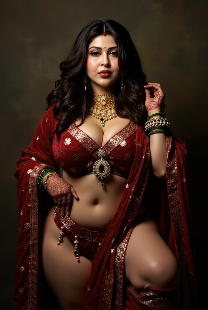 (masterpiece fantasy photography:1.3) of a (solo:1.3) ravishing elegant chubby supermodel Sonam Bajwa as persian bride, in a elegant garden wedding, wearing shimmering red blouse and red lehnga, red choli, long skirt, navel, glittering henna tattoos, lavish flower decorations, (ravishing long wavy backlit hair), enchanting, (glowing intricate eyes:1.3), (adorable smile:1.3) soft dramatic lighting, flower bouqets everywhere, backlit, light rays, highly detailed, trending on artstation, paint splashes, rich colour, fantasy portrait, by atey ghailan & greg Rutkowski