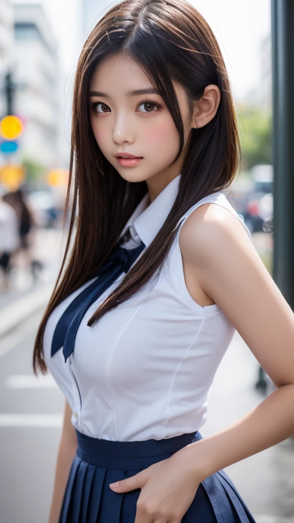 (masutepiece, Best Quality:1.2), 8K, 15yo student, 85 mm, Official art, Raw photo, absurderes, Naked, Pretty Face, close up, Upper body, violaceaess, gardeniass, Beautiful Girl, Gwen Stacy, Cinch West, thighs thighs thighs thighs, Sitting on a bench seat, Looking at Viewer, No makeup, (Smile:0.4), Film grain, chromatic abberation, Sharp Focus, face lights, clear lighting, , Detailed face, Bokeh background, into the spider verse, Yor, Yor breasts, Yor on face,(dark red necktie:1.1)