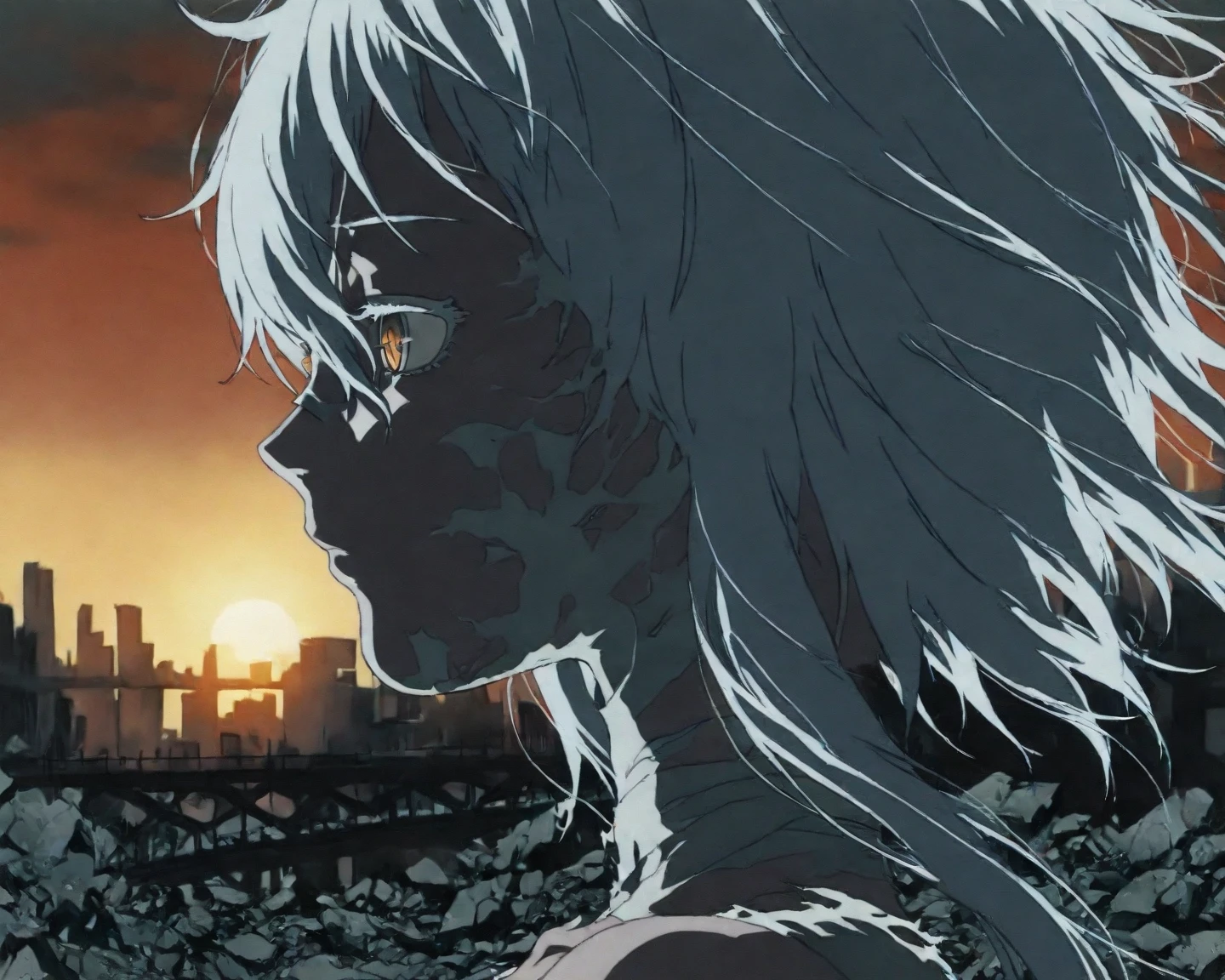 ((best quality)), ((masterpiece)), (detailed), female titan, blonde hair, short hair, (((glowing blue eyes,))) horror beauty, perched on a cloud, (fantasy illustration:1.3), enchanting gaze, captivating pose, delicate scars, otherworldly charm, mystical sky, (Luis Royo:1.2), (Yoshitaka Amano:1.1), moonlit night, soft colors, (detailed cloudscape:1.3), (high-resolution:1.2) ,(fighting stance, large breasts,looking at viewer, upper body,  )
<lora:FemaleTitanV2:1><lora:Realhandsçå®æé¨_v1.0:1>