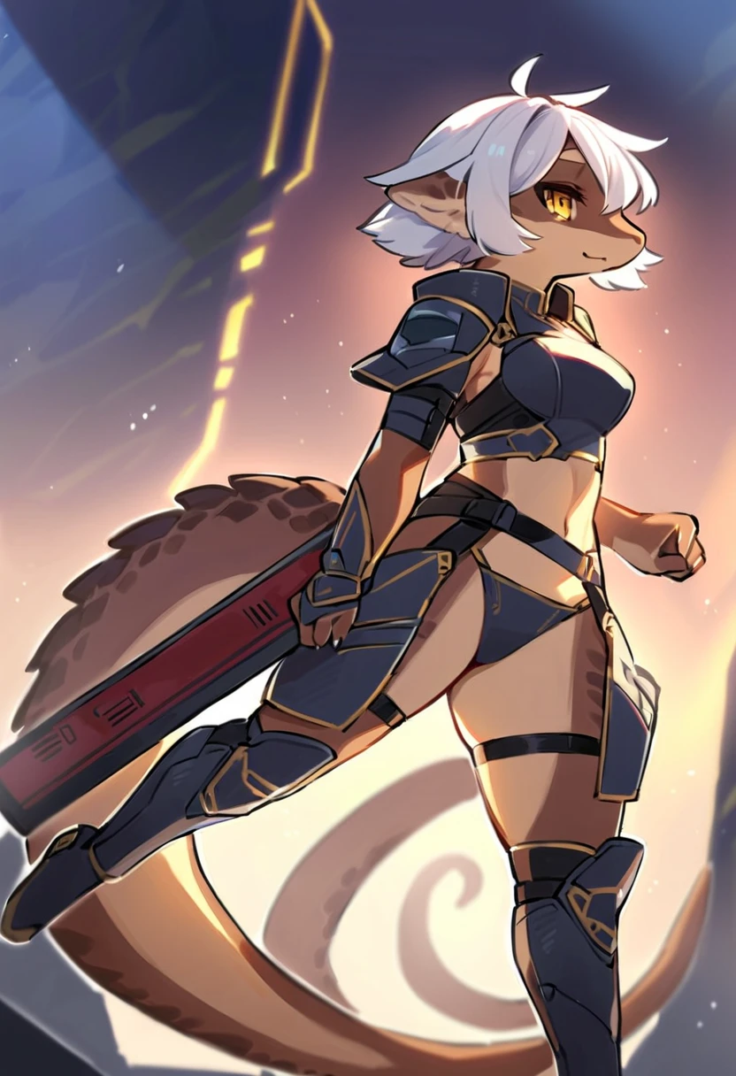 [Uploaded to e621.net; (Pixelsketcher), (wamudraws), (oughta)], ((masterpiece)), ((solo portrait)), ((HD)), ((high res)), ((front view)), ((feet visible)), ((scalie; anthro)), ((detailed scales)), ((detailed shading)), ((beautiful render art)), ((intricate details)), {anthro shark, (light grey skin), (blue stripes), (shiny scales), (cute light-blue eyes), (half-closed eyes), (short eyelashes), long white hair, (blue highlights in hair), (long shark tail), (detailed abs), (detailed armpits), (curvy hips), (beautiful legs), (detailed legs), (beautiful feet), (humanoid feet), (mischievous grin), (sharp teeth)}, {(red sports bra), (cleavage), (sideboob), (navel), (black spandex shorts)}, {(Walking), (hands on hips), (looking at viewer)}, [background; (beach), (beautiful ocean), (blue sky), (sun rays), (ambient lighting)]