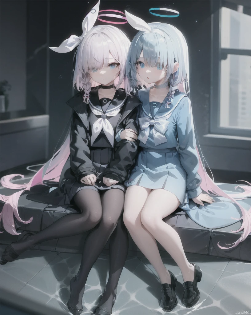 adult anime girl, white hair pigtails, ribbons, blushing, blue eyes, white cat ears, 8k, high res, 1 girl, good lighting, fine detail, rob, glasses, (masterpiece), perfect face, best quality, looking at view, flowers, petals, full body thick, sitting
