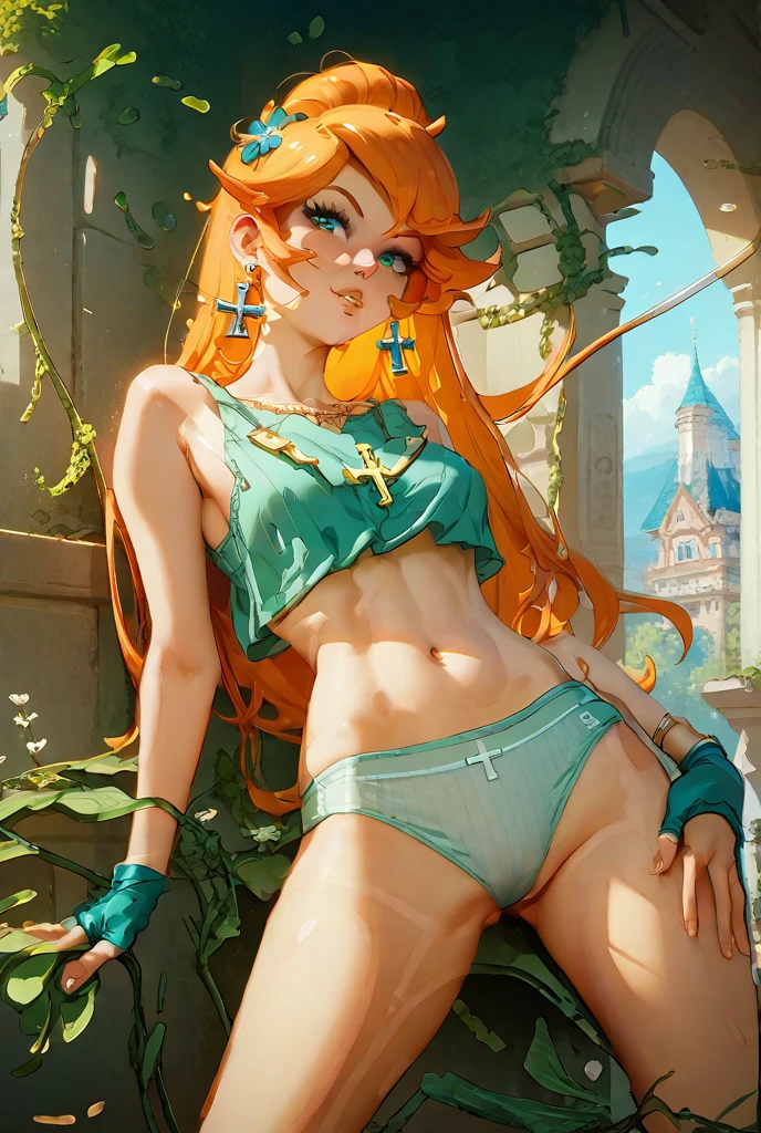 1girl, solo, full body, (masterpiece:1.21), (best quality:1.2), colorful, (illustration:1.2), (cinematic lighting:1.1), magic lights, floating , genitalia visible, naked , spread legs, ginger long hair with braids, floating hair, magical lights in her hands, glowing eyes, focus expression, mage battle pose