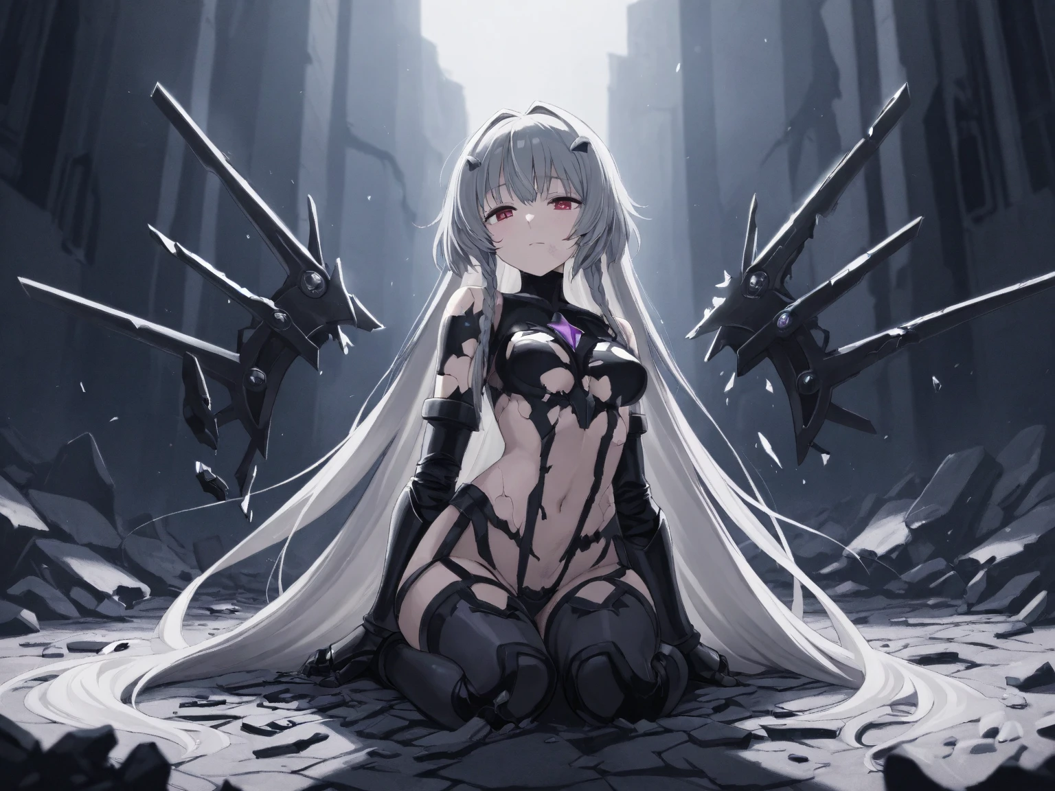 (Masterpiece, Best quality, ultra high resolution),1girl,(shadow skin,dark skin),(shadow girl),beautiful and detailed face, detailed eyes,shadow arms,in the cave,night,((grey and black theme)), looking at viewer