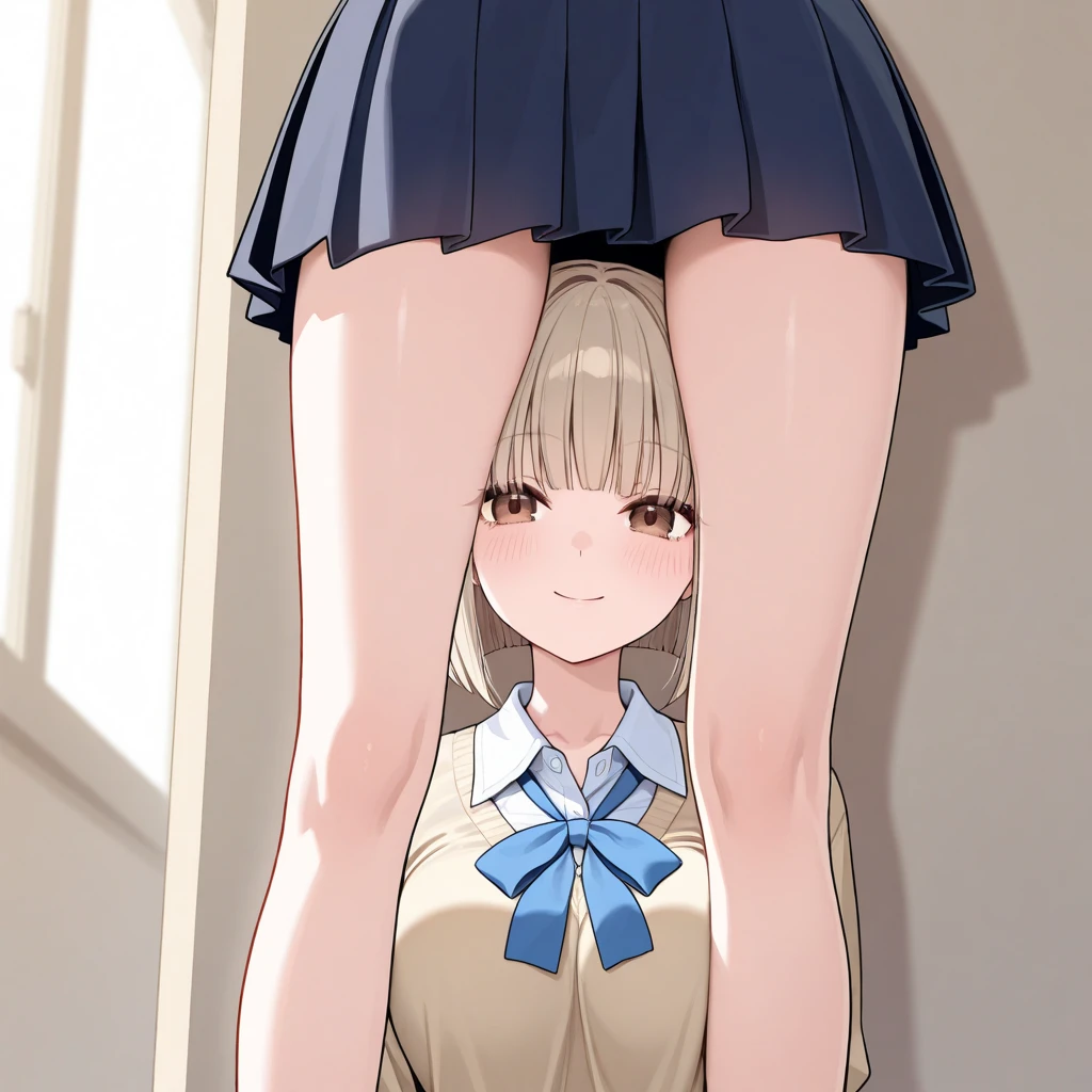 16K、Cute junior high school student showing off her white panties、(From below:1.5)、Squat、Pee leak、Urine leaks and creates puddles on the gymnasium floor.、Reveal school uniforms、(((White floor)))