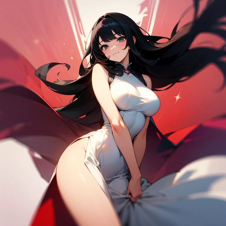 Rivertsukatsuki, River, black hair, (red eyes:1.5), hair ornament, hairclip, Halation, long hair,
、Extremely large breasts(7200)、Gorgeous jewel design bikini、Off-the-shoulder see-through cardigan