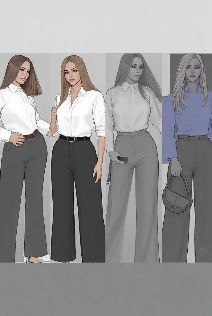 **costume drawing for a 1960 housewife, older, mature, interesting 60s pants, blouse low neckline** - (relaxed)